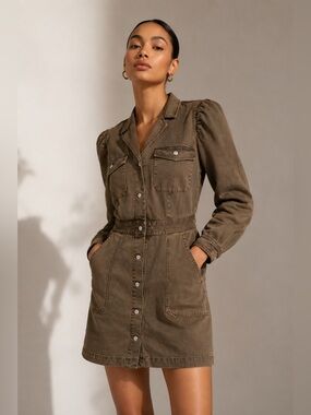 Rails Lisette Utility Denim Twill Shirt Dress NWT Large Moss Green